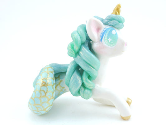 Mermaid Unicorn Mermicorn - Blue/Green Ombre Hippocampus Figurine - Polymer Clay Kawaii Animals