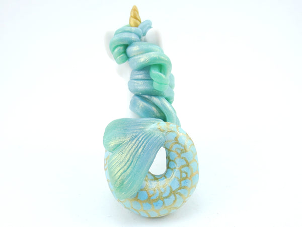 Mermaid Unicorn Mermicorn - Blue/Green Ombre Hippocampus Figurine - Polymer Clay Kawaii Animals