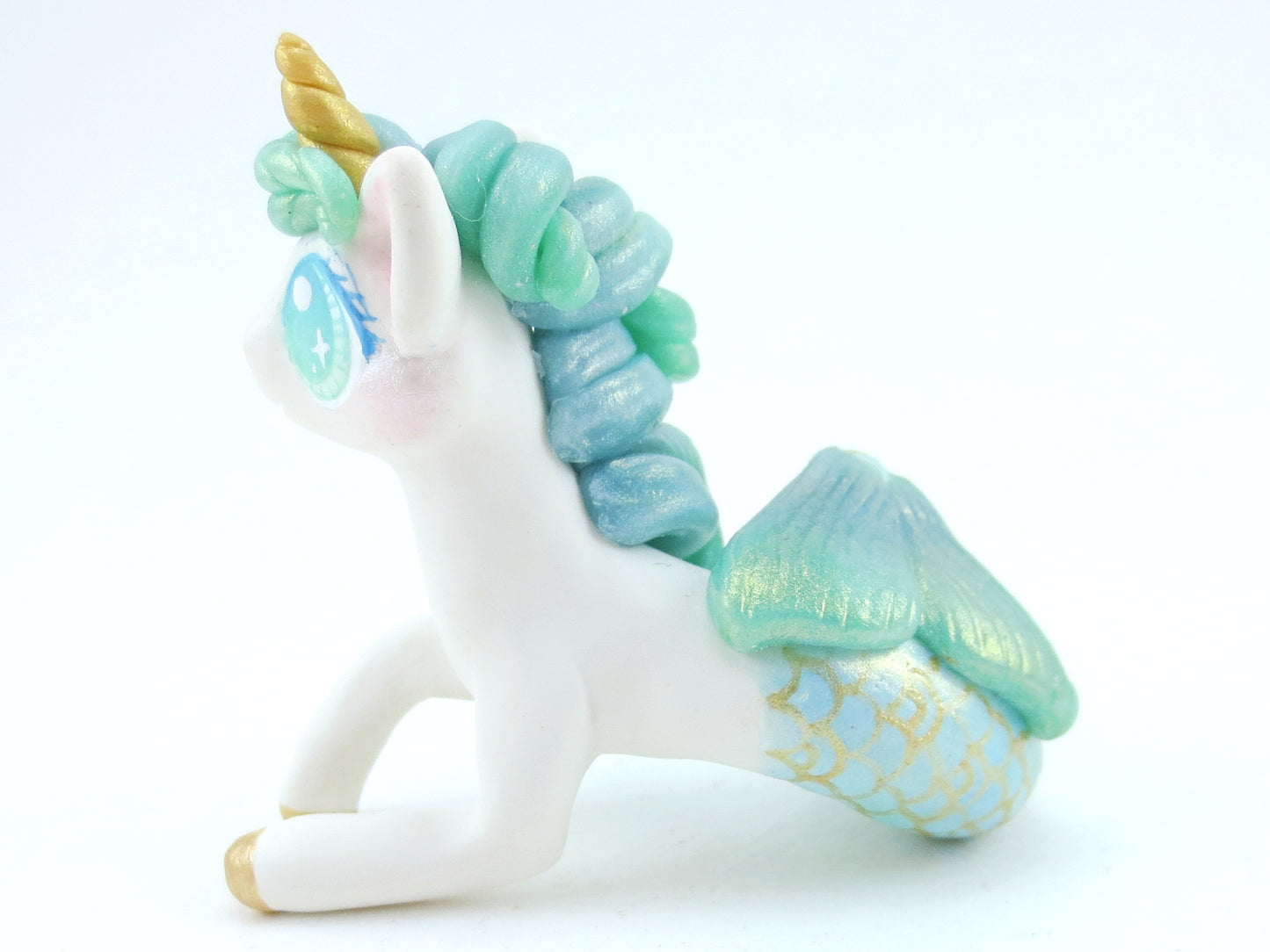 Mermaid Unicorn Mermicorn - Blue/Green Ombre Hippocampus Figurine - Polymer Clay Kawaii Animals