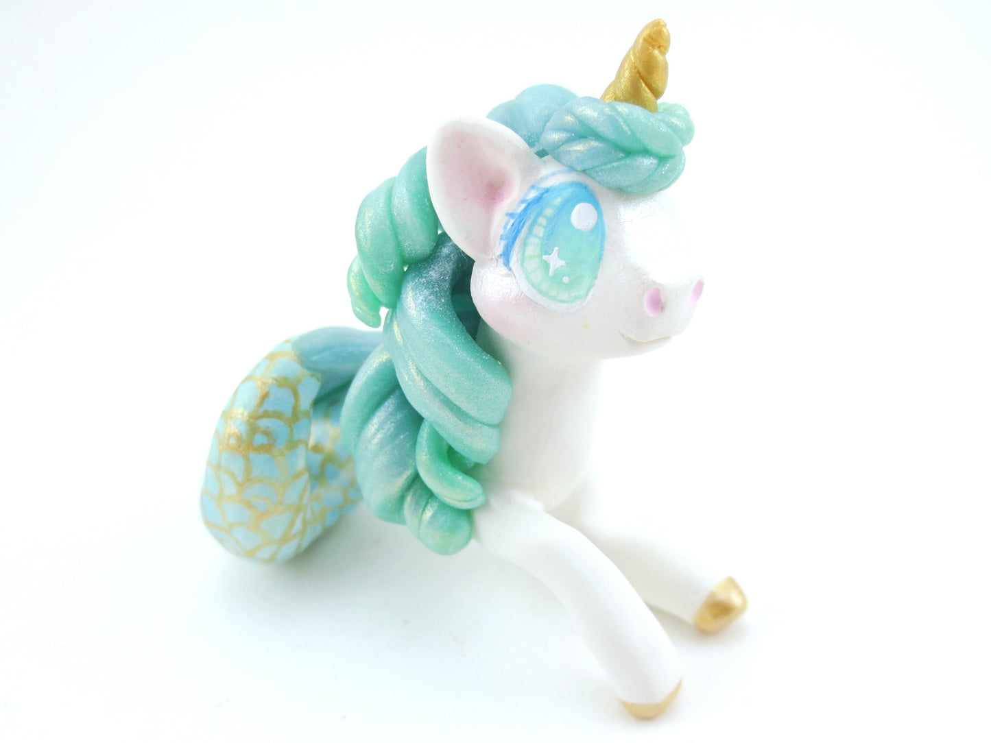 Mermaid Unicorn Mermicorn - Blue/Green Ombre Hippocampus Figurine - Polymer Clay Kawaii Animals