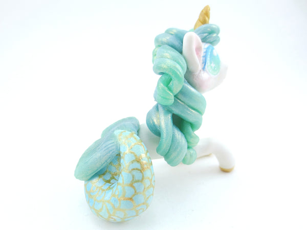 Mermaid Unicorn Mermicorn - Blue/Green Ombre Hippocampus Figurine - Polymer Clay Kawaii Animals