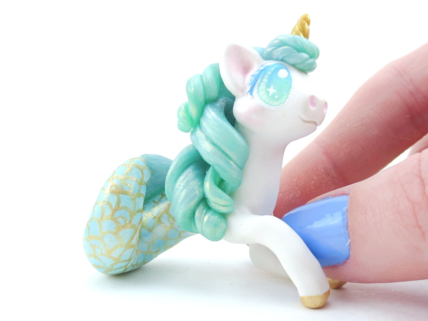 Mermaid Unicorn Mermicorn - Blue/Green Ombre Hippocampus Figurine - Polymer Clay Kawaii Animals