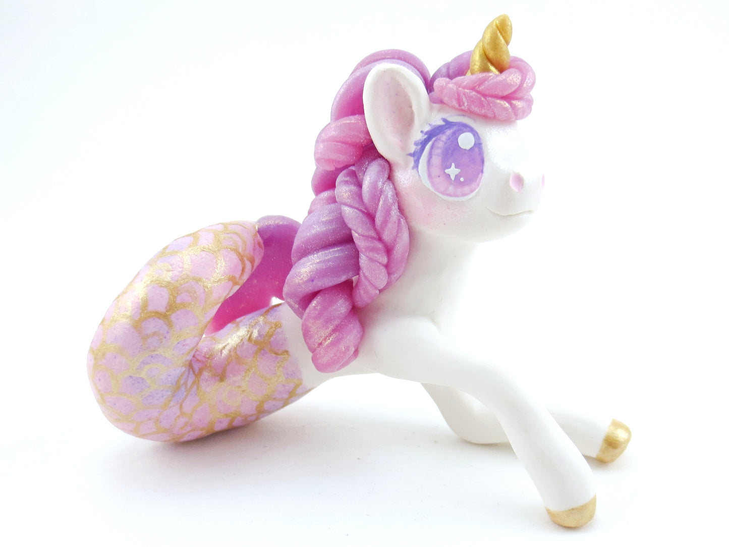 Mermaid Unicorn Mermicorn - Purple/Pink Ombre Hippocampus Figurine - Polymer Clay Kawaii Animals