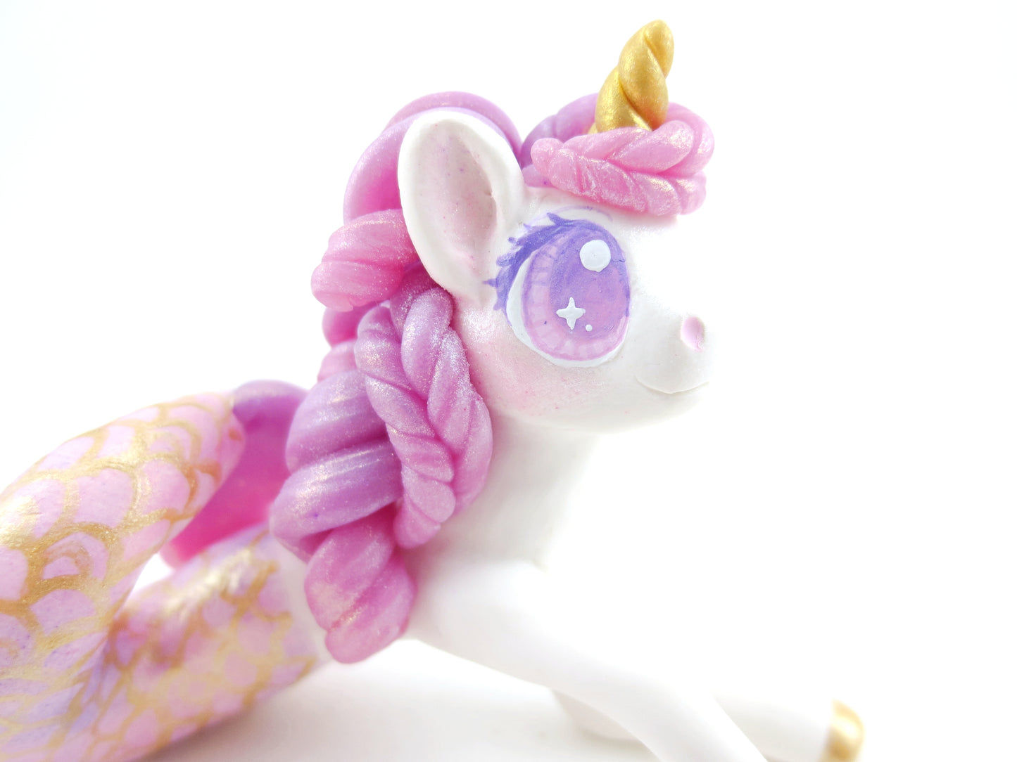 Mermaid Unicorn Mermicorn - Purple/Pink Ombre Hippocampus Figurine - Polymer Clay Kawaii Animals