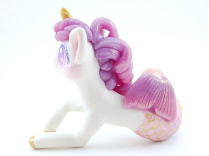 Mermaid Unicorn Mermicorn - Purple/Pink Ombre Hippocampus Figurine - Polymer Clay Kawaii Animals