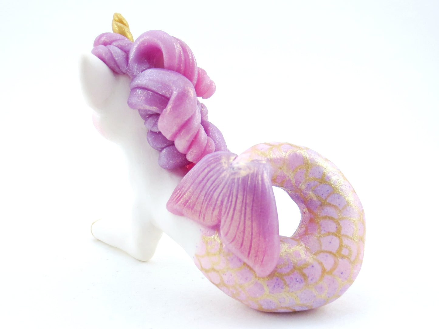 Mermaid Unicorn Mermicorn - Purple/Pink Ombre Hippocampus Figurine - Polymer Clay Kawaii Animals