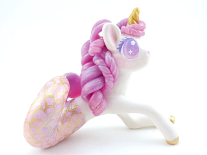 Mermaid Unicorn Mermicorn - Purple/Pink Ombre Hippocampus Figurine - Polymer Clay Kawaii Animals