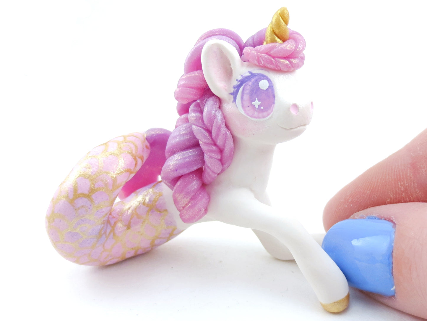 Mermaid Unicorn Mermicorn - Purple/Pink Ombre Hippocampus Figurine - Polymer Clay Kawaii Animals