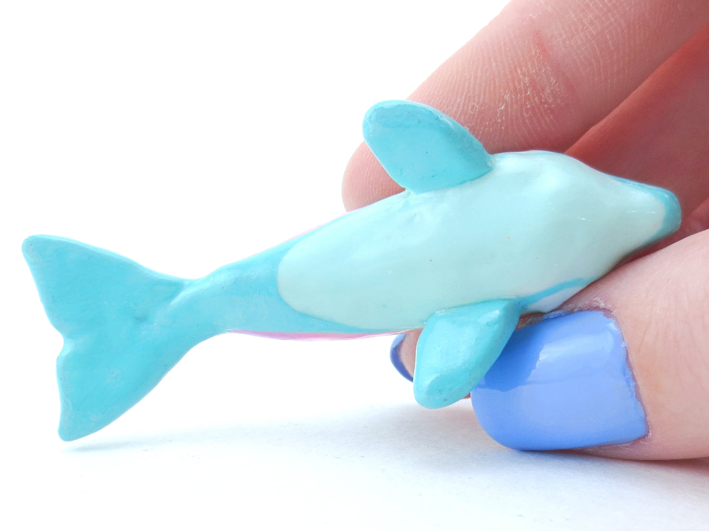 Turquoise Rainbow Stripe Dolphin Figurine - Polymer Clay Kawaii Animals