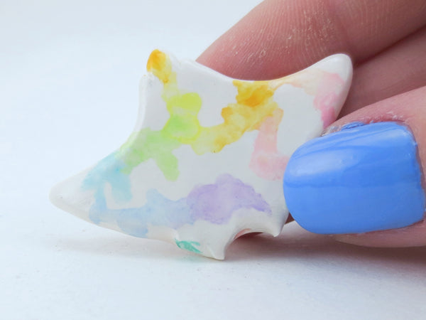 Rainbow Watercolor Effect Manta Ray Figurine - Polymer Clay Kawaii Animals