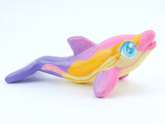 Purple and Pink Ombre Dolphin Figurine - Polymer Clay Kawaii Animals