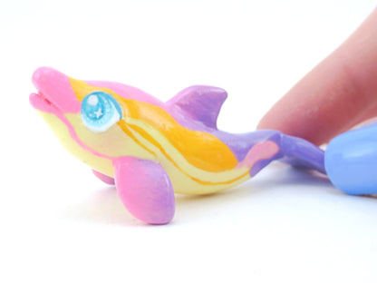 Purple and Pink Ombre Dolphin Figurine - Polymer Clay Kawaii Animals