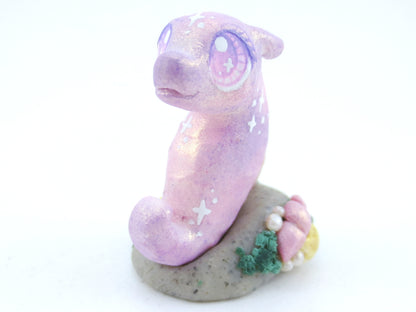 Purple Shimmer Baby Seahorse Figurine - Polymer Clay Kawaii Animals