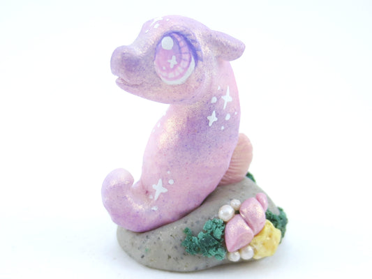 Purple Shimmer Baby Seahorse Figurine - Polymer Clay Kawaii Animals