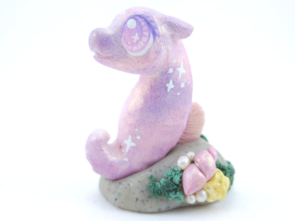 Purple Shimmer Baby Seahorse Figurine - Polymer Clay Kawaii Animals
