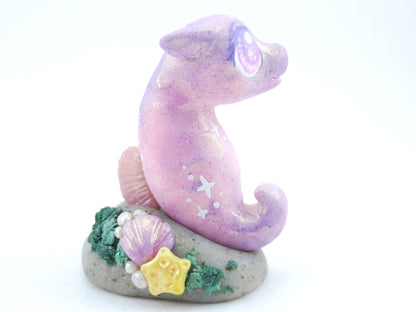 Purple Shimmer Baby Seahorse Figurine - Polymer Clay Kawaii Animals