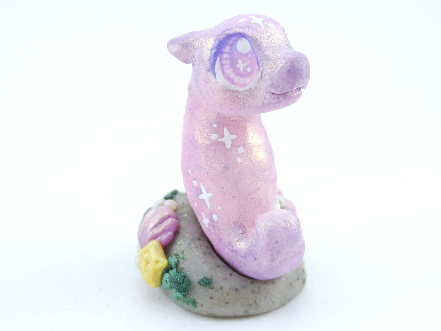 Purple Shimmer Baby Seahorse Figurine - Polymer Clay Kawaii Animals