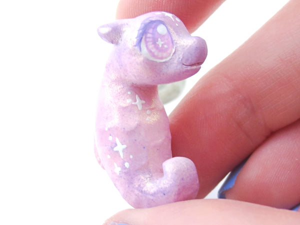 Purple Shimmer Baby Seahorse Figurine - Polymer Clay Kawaii Animals