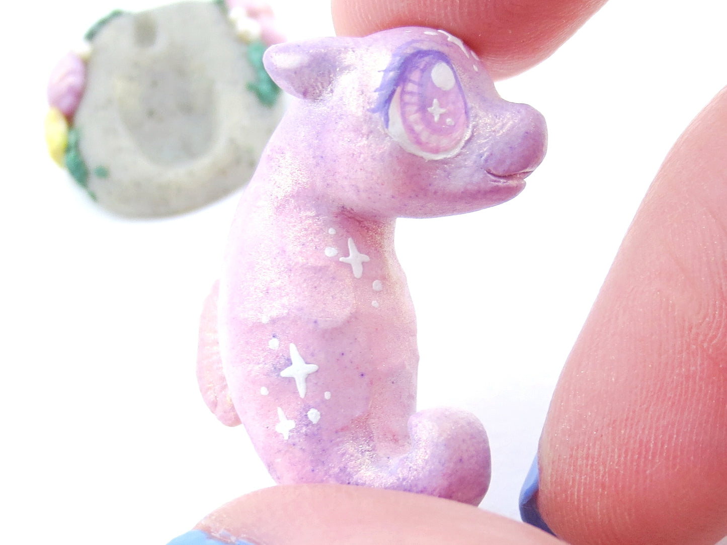 Purple Shimmer Baby Seahorse Figurine - Polymer Clay Kawaii Animals