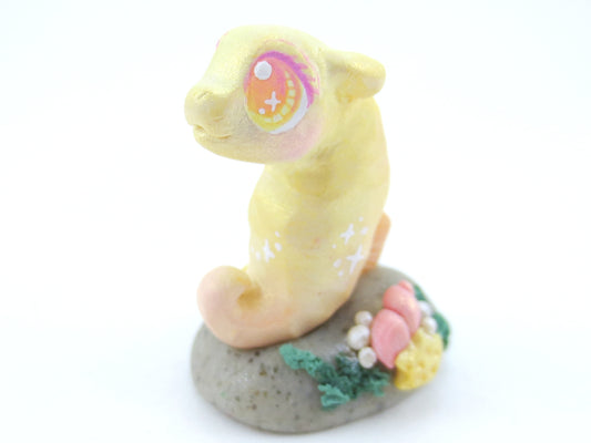 Yellow Sunset Shimmer Baby Seahorse Figurine - Polymer Clay Kawaii Animals