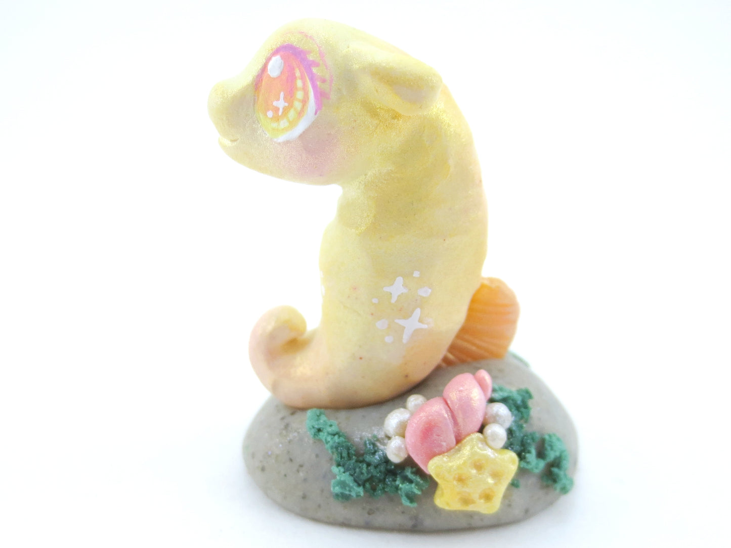 Yellow Sunset Shimmer Baby Seahorse Figurine - Polymer Clay Kawaii Animals