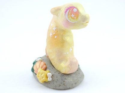 Yellow Sunset Shimmer Baby Seahorse Figurine - Polymer Clay Kawaii Animals