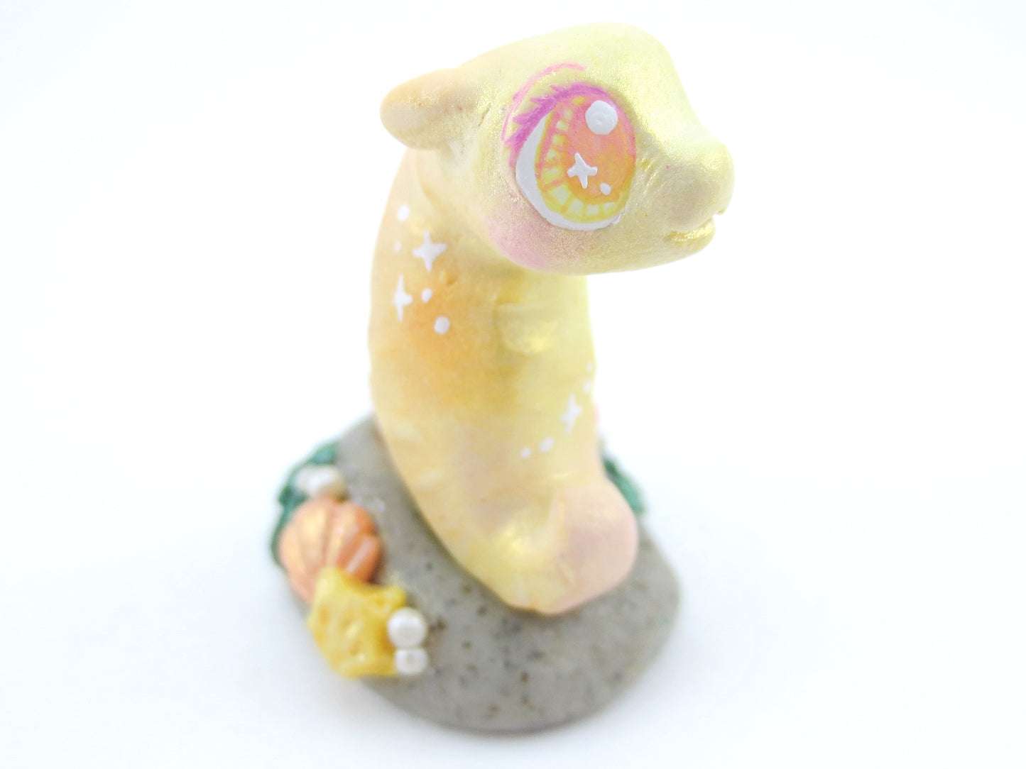 Yellow Sunset Shimmer Baby Seahorse Figurine - Polymer Clay Kawaii Animals