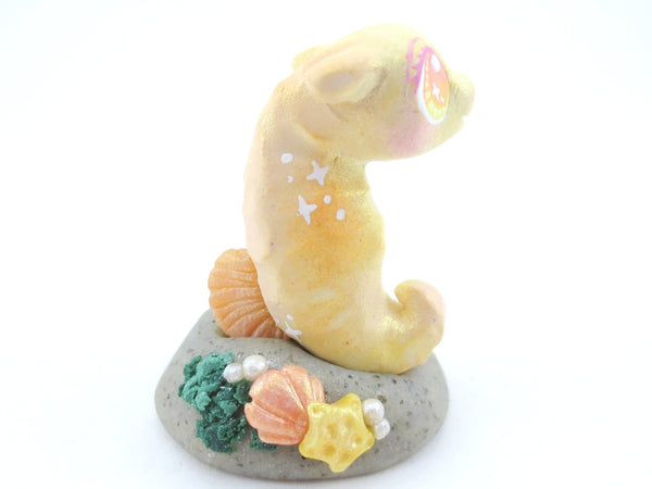 Yellow Sunset Shimmer Baby Seahorse Figurine - Polymer Clay Kawaii Animals