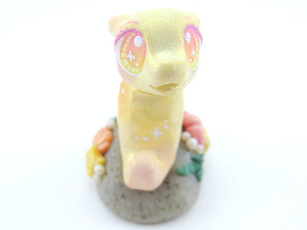 Yellow Sunset Shimmer Baby Seahorse Figurine - Polymer Clay Kawaii Animals