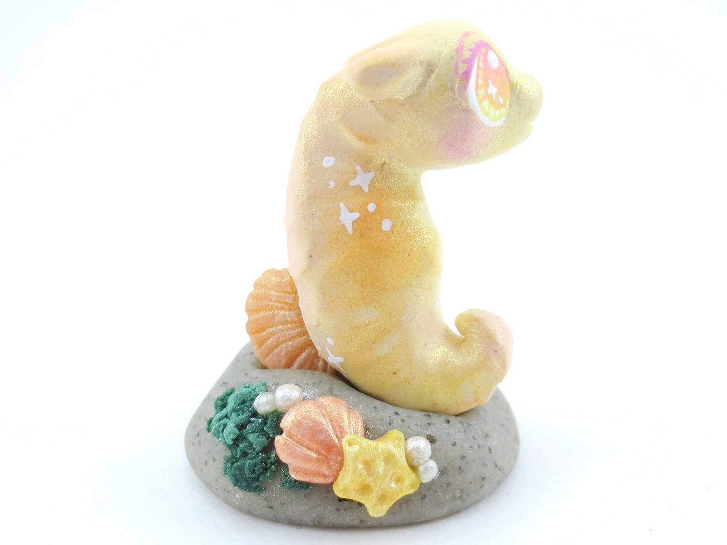 Yellow Sunset Shimmer Baby Seahorse Figurine - Polymer Clay Kawaii Animals