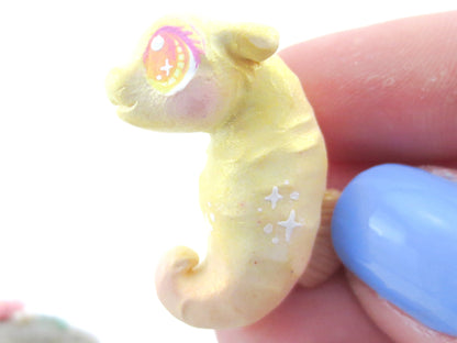 Yellow Sunset Shimmer Baby Seahorse Figurine - Polymer Clay Kawaii Animals