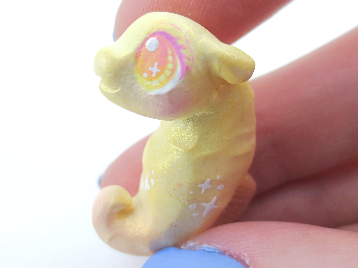 Yellow Sunset Shimmer Baby Seahorse Figurine - Polymer Clay Kawaii Animals