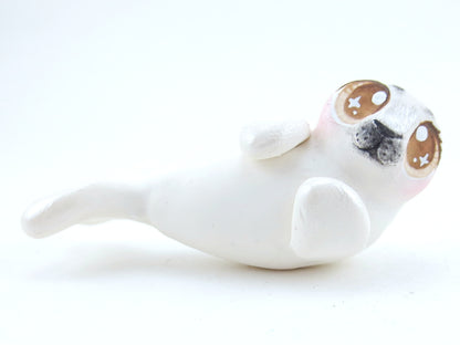 Brown Eyed Baby Seal Figurine - Polymer Clay Kawaii Animals