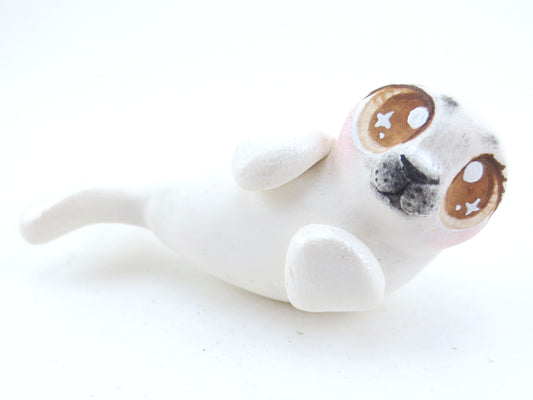 Brown Eyed Baby Seal Figurine - Polymer Clay Kawaii Animals