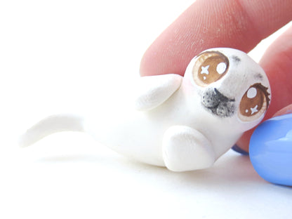 Brown Eyed Baby Seal Figurine - Polymer Clay Kawaii Animals