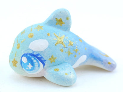 Mini Baby Blue/Green Ombre Constellation Orca Figurine - Polymer Clay Kawaii Animals