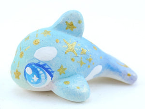 Mini Baby Blue/Green Ombre Constellation Orca Figurine - Polymer Clay Kawaii Animals