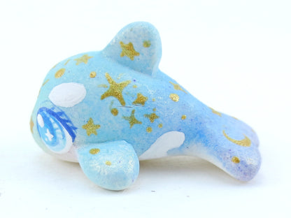 Mini Baby Blue/Green Ombre Constellation Orca Figurine - Polymer Clay Kawaii Animals