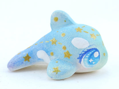 Mini Baby Blue/Green Ombre Constellation Orca Figurine - Polymer Clay Kawaii Animals