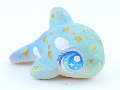 Mini Baby Blue/Green Ombre Constellation Orca Figurine - Polymer Clay Kawaii Animals