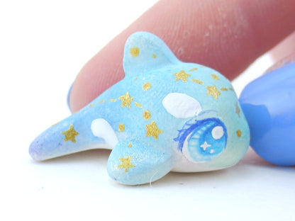 Mini Baby Blue/Green Ombre Constellation Orca Figurine - Polymer Clay Kawaii Animals