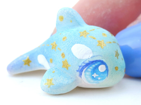 Mini Baby Blue/Green Ombre Constellation Orca Figurine - Polymer Clay Kawaii Animals