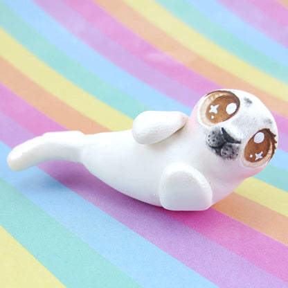 Brown Eyed Baby Seal Figurine - Polymer Clay Kawaii Animals