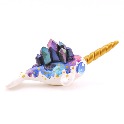 Watercolor Crystal Constellation Narwhal Figurine - Blue Eyes - Polymer Clay Enchanted Ocean Animals