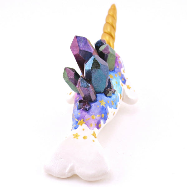 Watercolor Crystal Constellation Narwhal Figurine - Blue Eyes - Polymer Clay Enchanted Ocean Animals