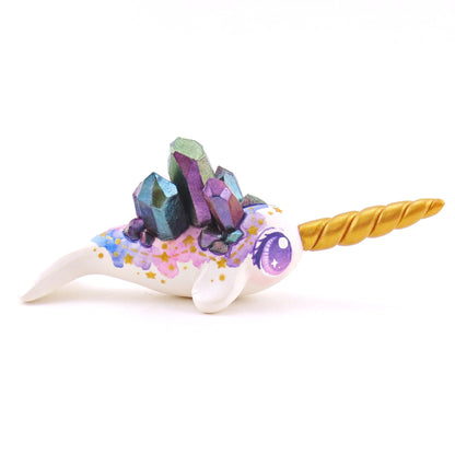 Watercolor Crystal Constellation Narwhal Figurine - Pink/Purple Eyes - Polymer Clay Enchanted Ocean Animals