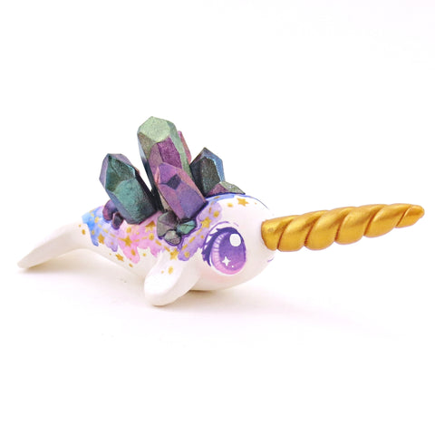Watercolor Crystal Constellation Narwhal Figurine - Pink/Purple Eyes - Polymer Clay Enchanted Ocean Animals