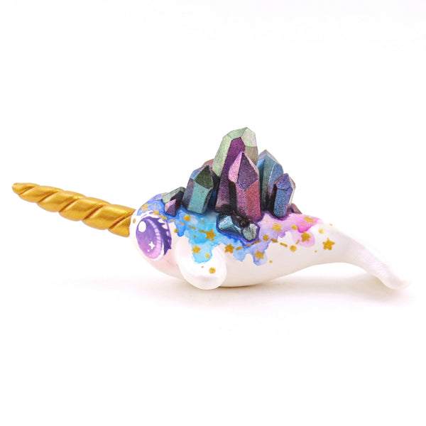 Watercolor Crystal Constellation Narwhal Figurine - Pink/Purple Eyes - Polymer Clay Enchanted Ocean Animals