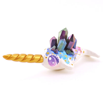 Watercolor Crystal Constellation Narwhal Figurine - Pink/Purple Eyes - Polymer Clay Enchanted Ocean Animals