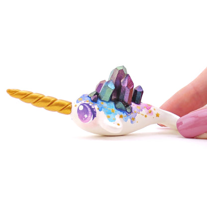 Watercolor Crystal Constellation Narwhal Figurine - Pink/Purple Eyes - Polymer Clay Enchanted Ocean Animals